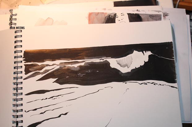 Photo of wave ink drawing
